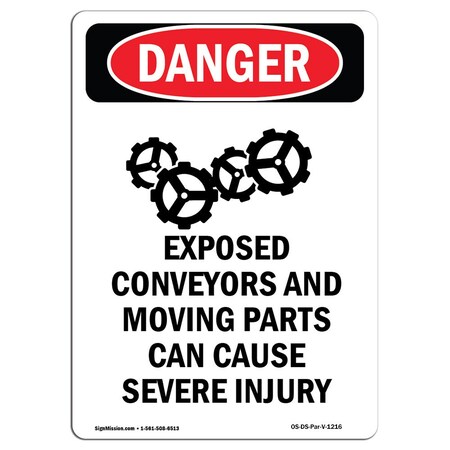 Signmission OSHA Danger Sign, Exposed Conveyors And, 5in X 3.5in Decal, 3.5" W, 5" L, Portrait OS-DS-D-35-V-1216